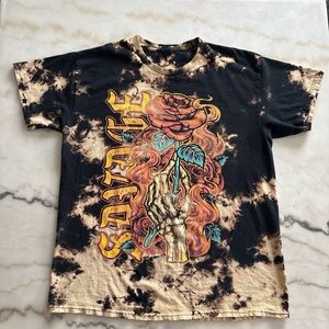 Savage Garden Black Tie Dyed T-Shirt Goth Rose Skeleton Hand Short Sleeve Medium